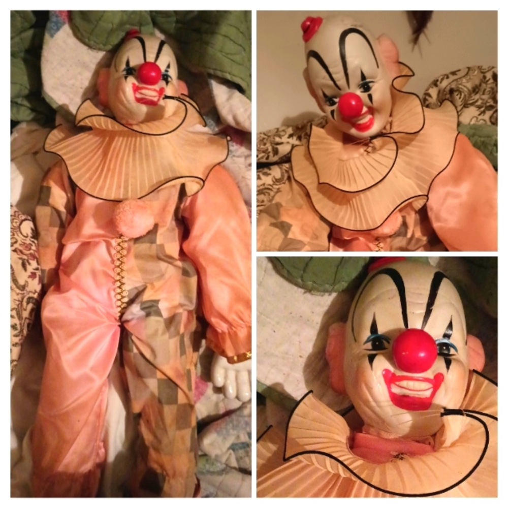 Extremely Rare Vintage haunted clown doll. Porcelain head, hands and shoes.